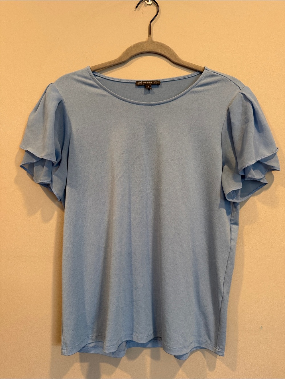 Adrianna Papell Crewneck Tiered Sleeve Ruffle Tee- small